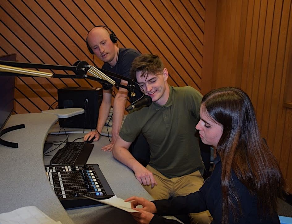 Ethan on the microphone in the BCIT radio studio